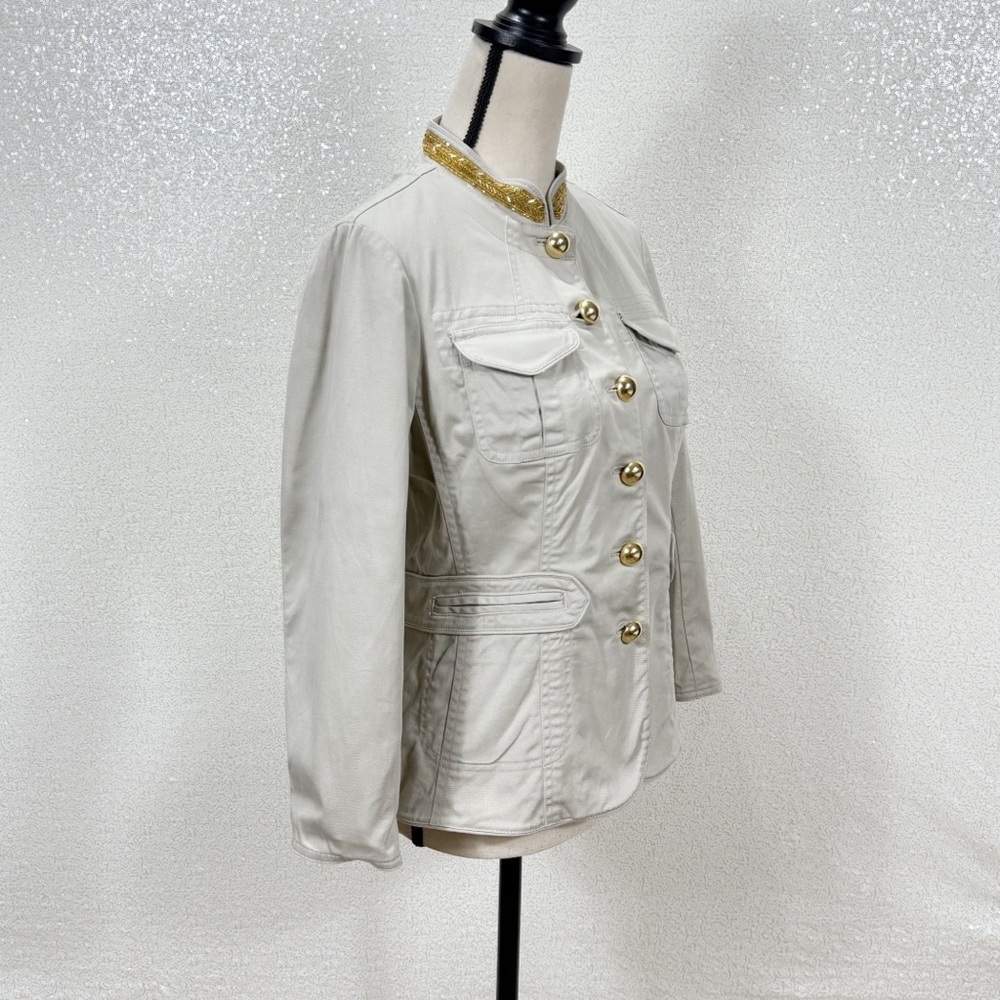 Michael Michael Kors Military Style Jacket Beige Gold Button Trim Size 8 - Picture 9 of 11